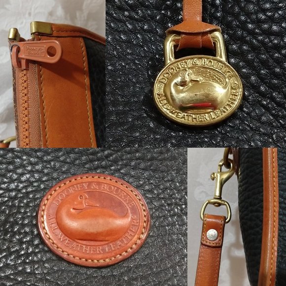 Vintage 80s Dooney & Bourke USA Brown Black Pebbled Leather Shoulder Satchel Bag - Picture 7 of 15